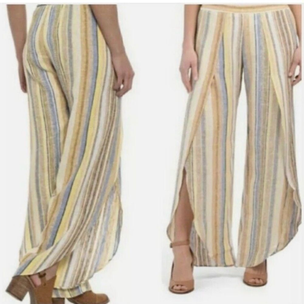 Anthropologie Womens Drew Whitney Tulip Split Hem Linen Pants Striped Multi XS